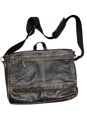 Black Rivet Distressed Black Leather Messenger Bag for Men